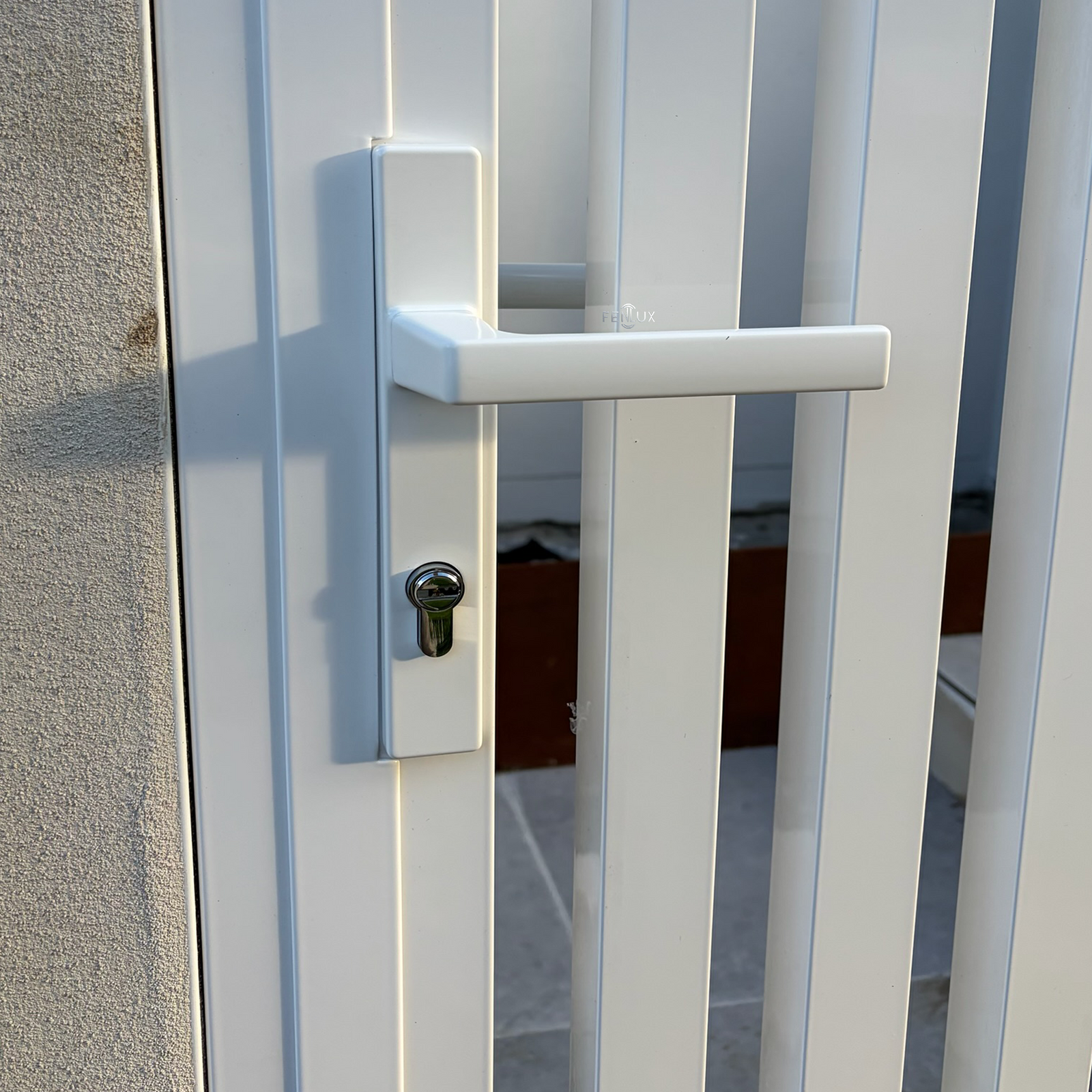 vertical batten style pedestrian gate