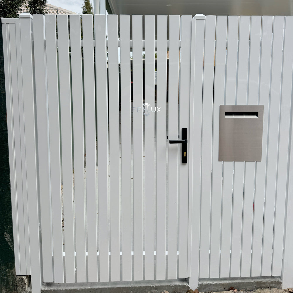 White color DIY vertical picket pedestrian gate