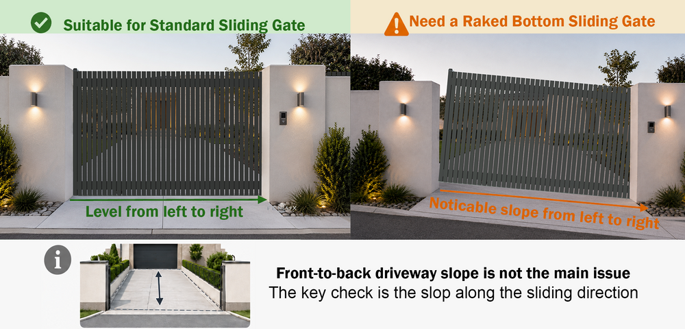 raked bottom sliding gate 