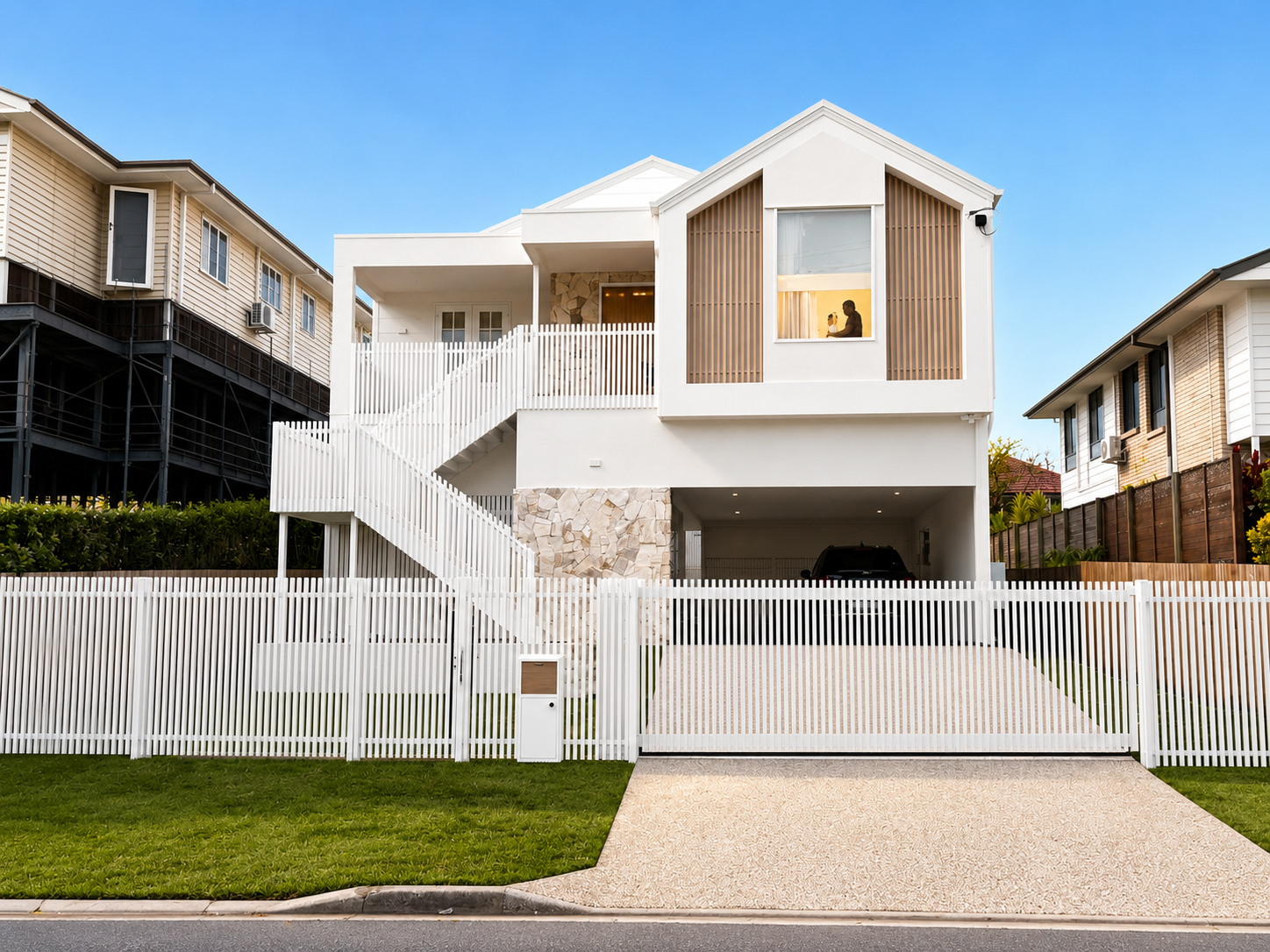 modern style batten style sliding gate