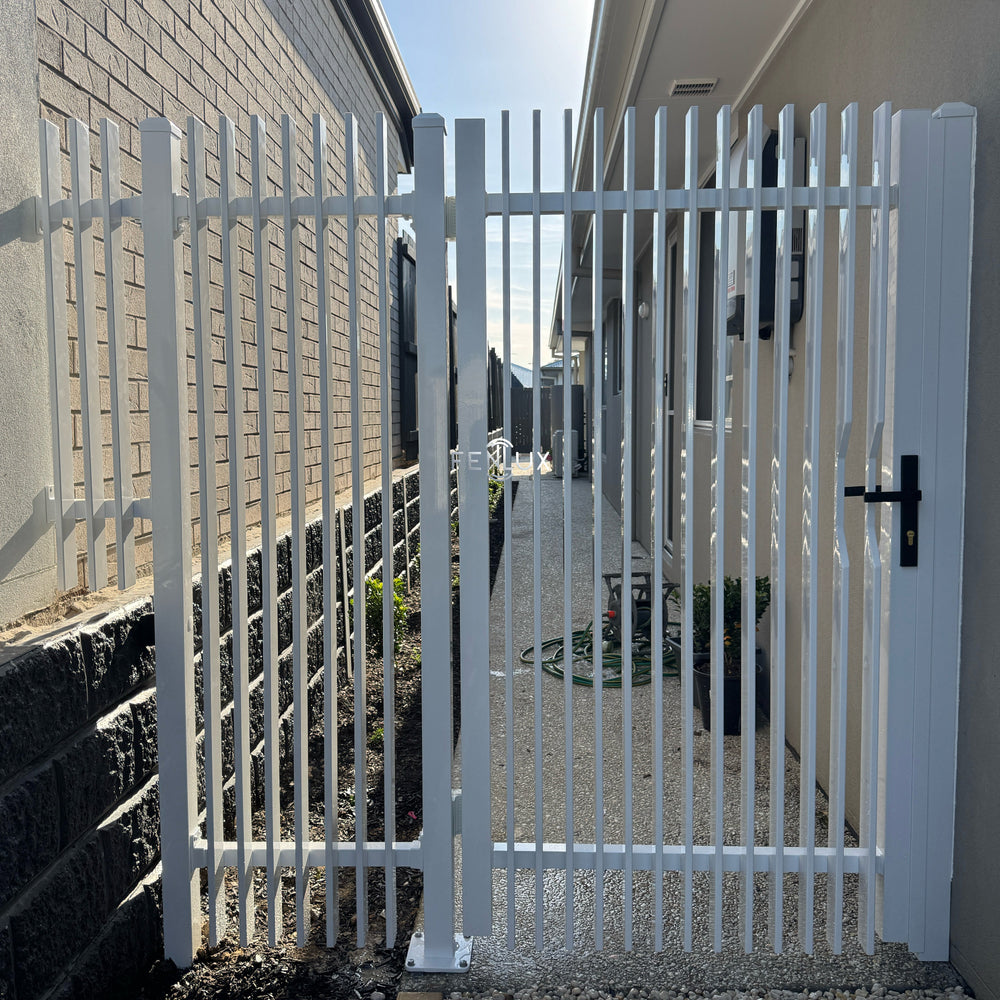 modern black aluminium pedestrian gate with lock